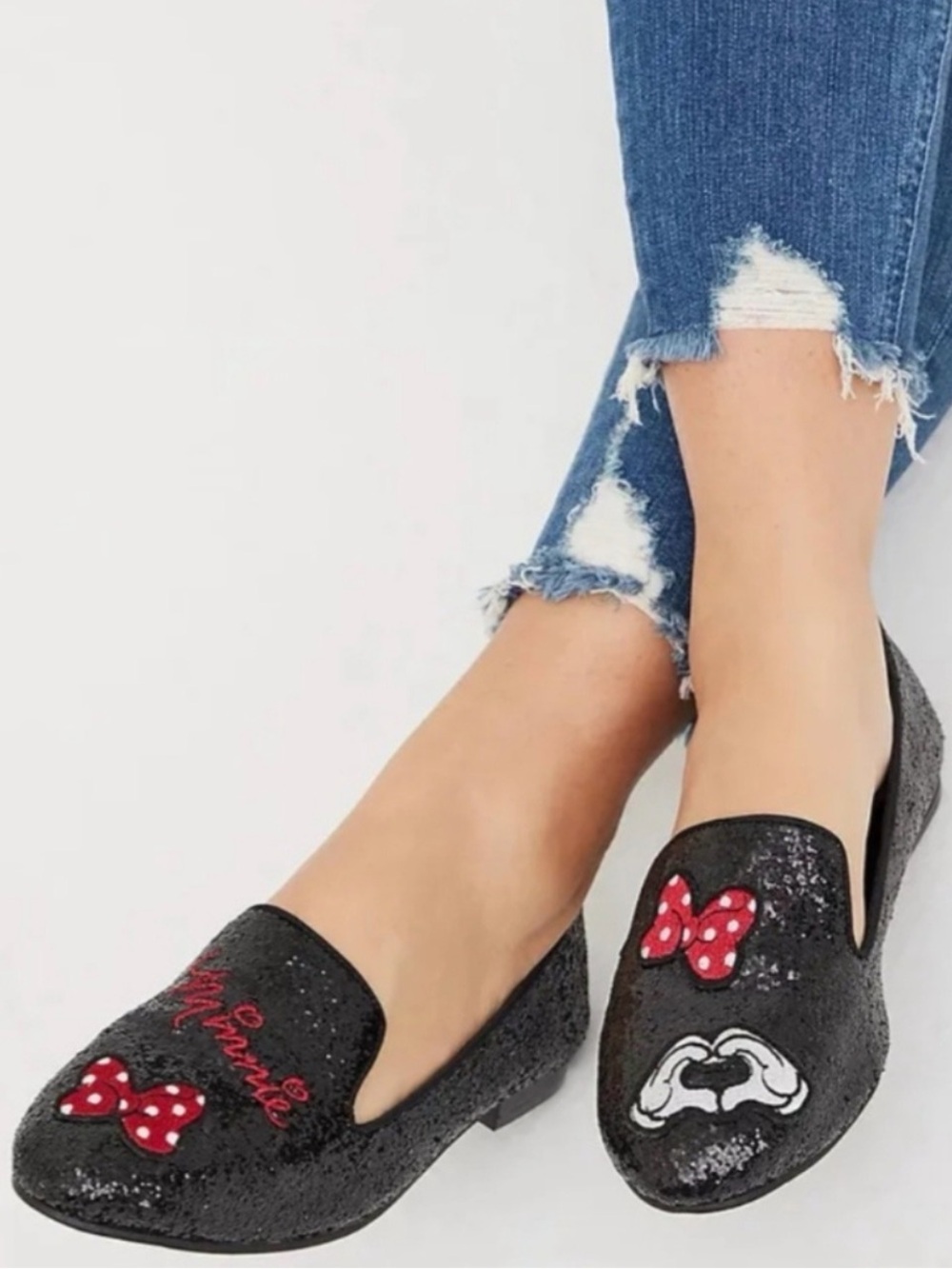 Disney Black Sequin Minnie Embroidered Slip-On Flats